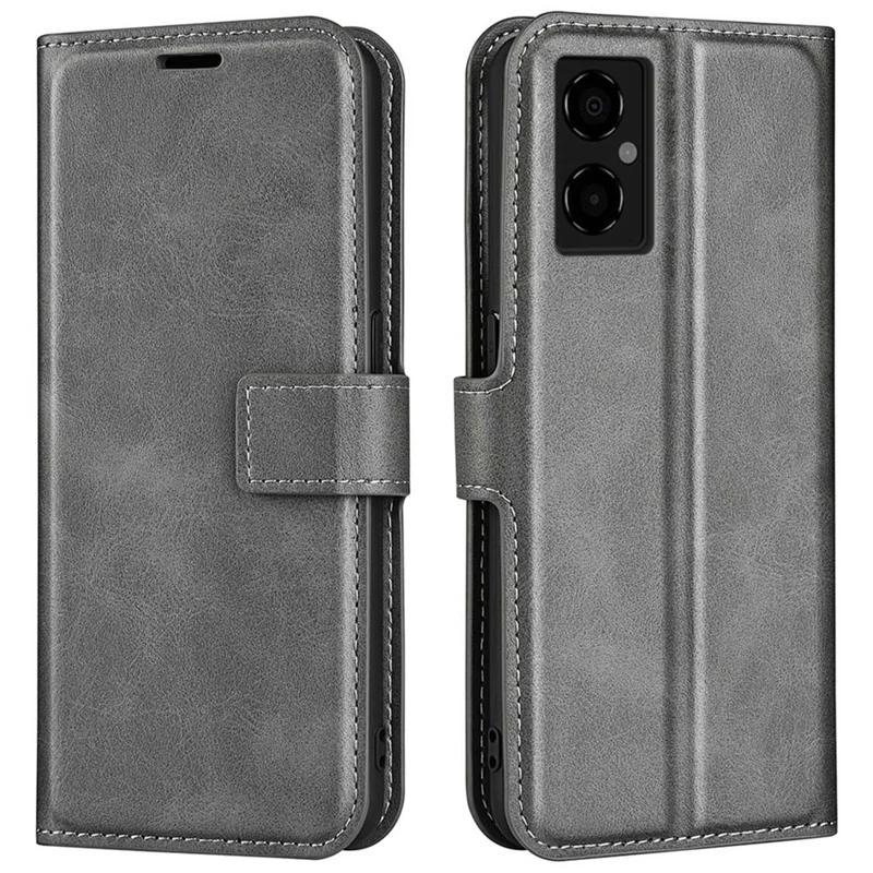 For Xiaomi Poco M4 5G Textured PU Leather Wallet Phone Case Stand Square Magnetic Clasp Folio Flip Cover - Grey