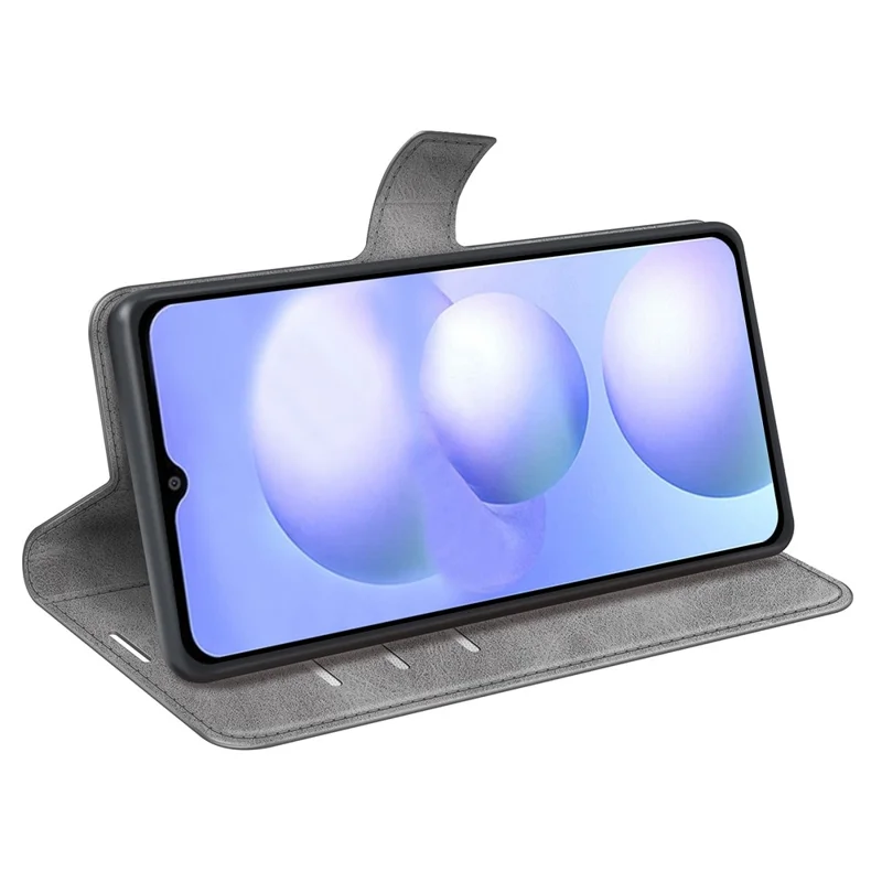 For Xiaomi Poco M4 5G Textured PU Leather Wallet Phone Case Stand Square Magnetic Clasp Folio Flip Cover - Grey