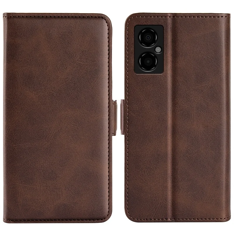Caixa de Telefone Para Xiaomi Poco M4 5G, Coloque Magnético Duplo Tampa de Couro Texturizada Com Carteira - Castanho