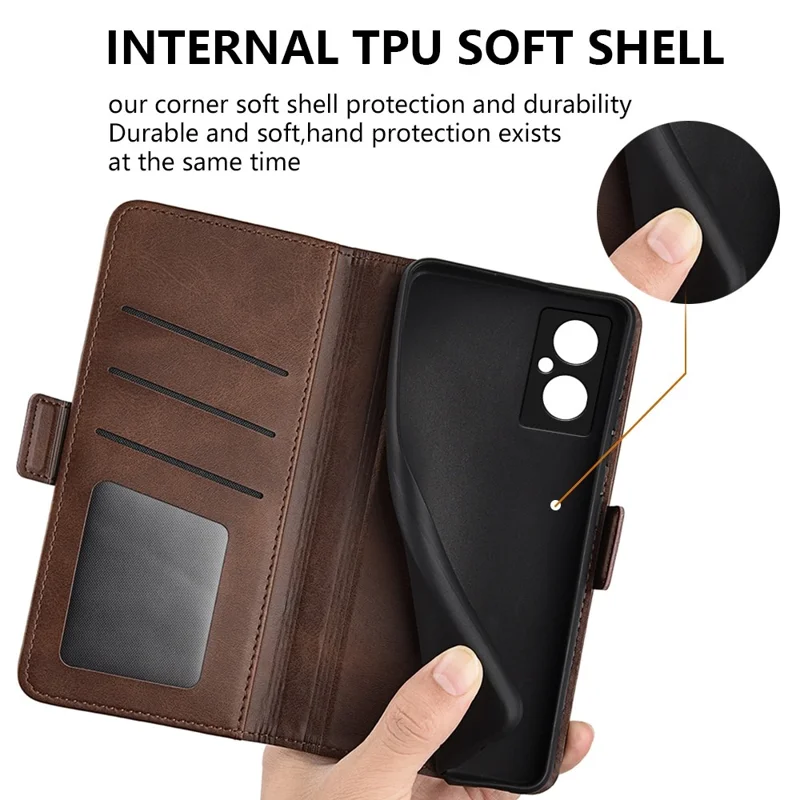 Caixa de Telefone Para Xiaomi Poco M4 5G, Coloque Magnético Duplo Tampa de Couro Texturizada Com Carteira - Castanho