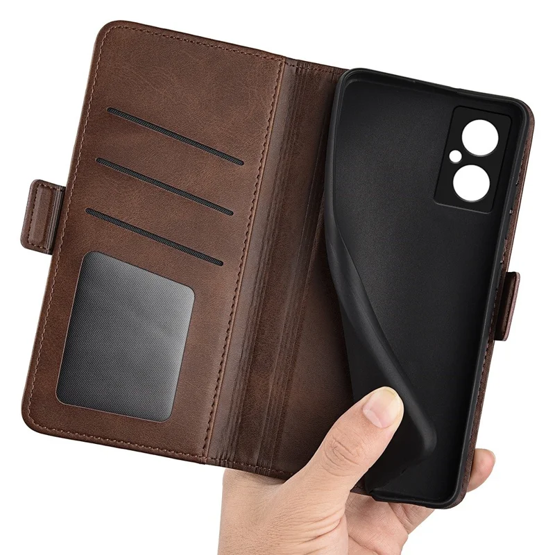 Caixa de Telefone Para Xiaomi Poco M4 5G, Coloque Magnético Duplo Tampa de Couro Texturizada Com Carteira - Castanho