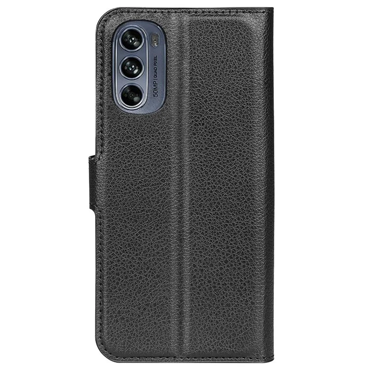 Wallet Cell Phone Case for Motorola Moto G62 5G, Scratch-resistant PU Leather Litchi Texture Stand Case Protective Cover - Black