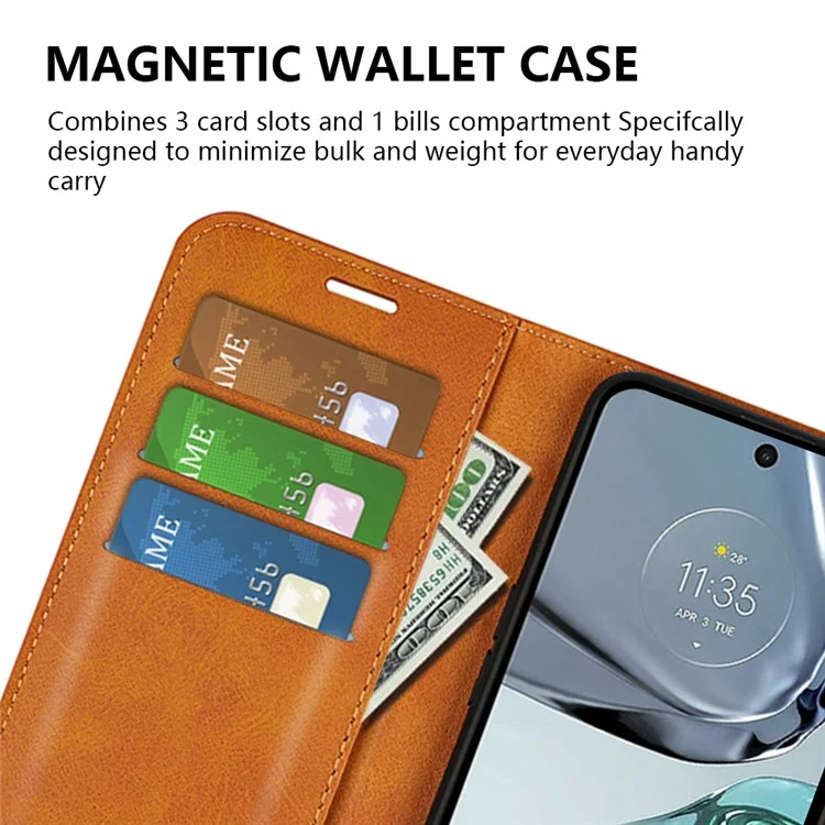 Für Motorola Moto G62 5G Anti-wear-struktur-pu-leder-brieftasche Gut Geschütztes Hülle Square Magnetic Folio Flip Telefonabdeckung - Gelb