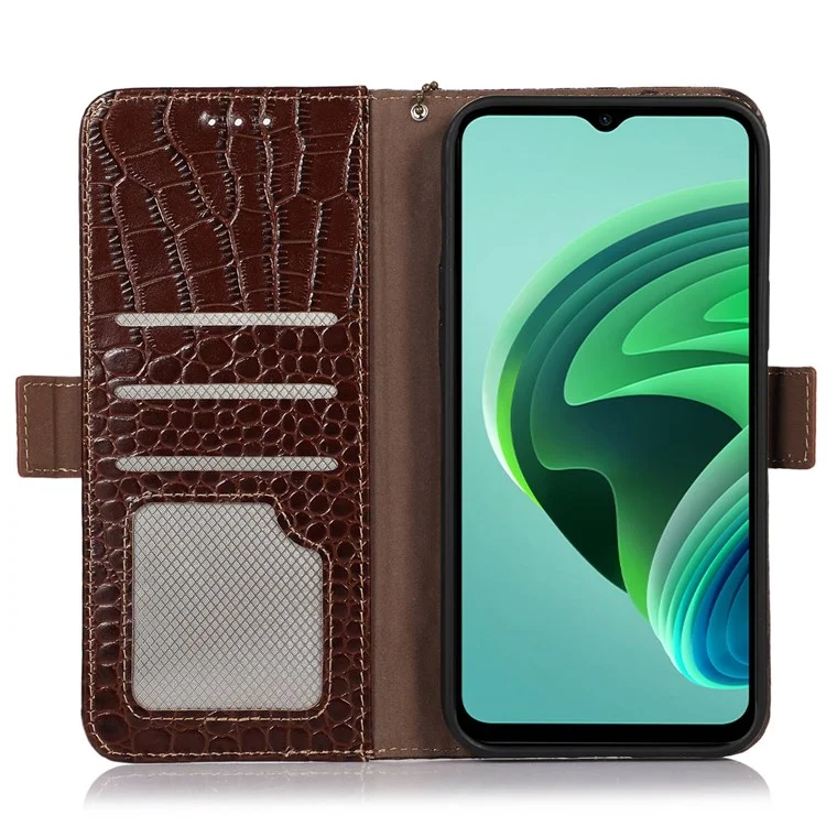 For Xiaomi 12S Ultra 5G Crocodile Texture Wallet Case Genuine Cowhide Leather RFID Blocking Stand Magnetic Folio Flip Cover - Brown