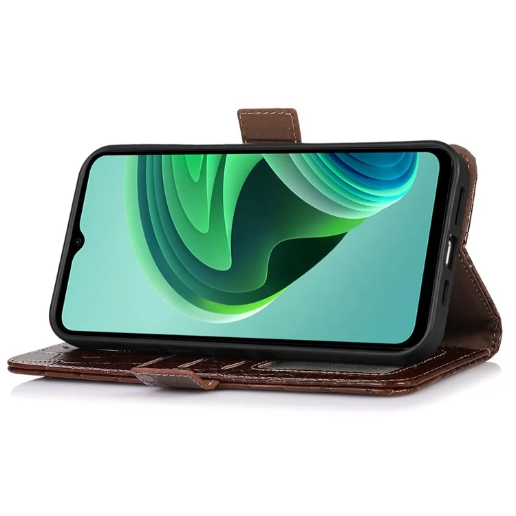 For Xiaomi 12S Ultra 5G Crocodile Texture Wallet Case Genuine Cowhide Leather RFID Blocking Stand Magnetic Folio Flip Cover - Brown
