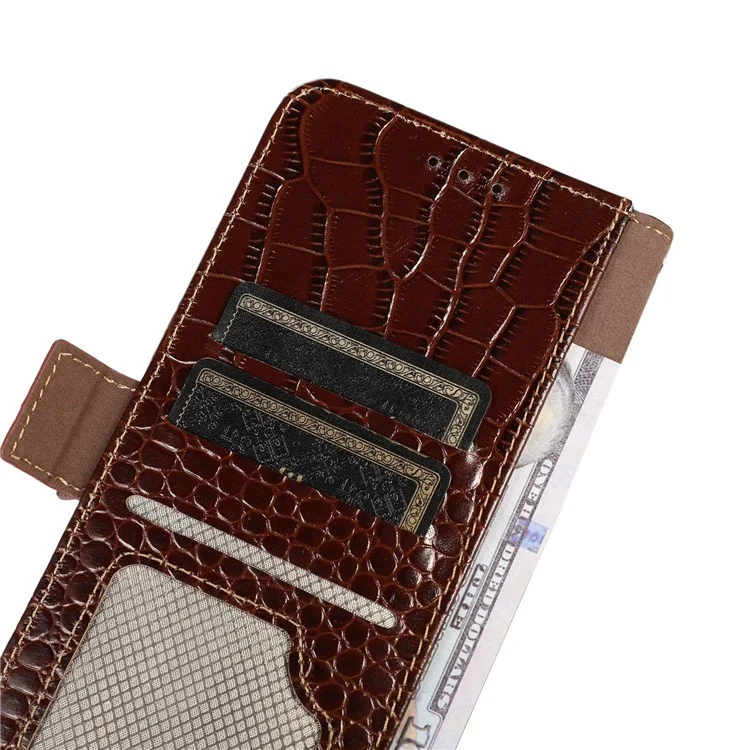 For Xiaomi 12S Ultra 5G Crocodile Texture Wallet Case Genuine Cowhide Leather RFID Blocking Stand Magnetic Folio Flip Cover - Brown
