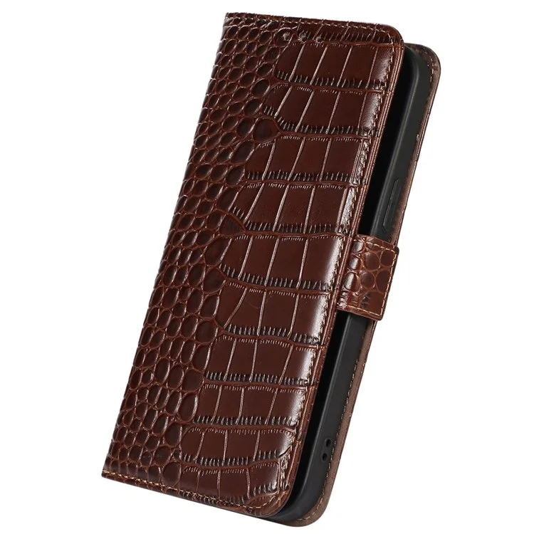 For Xiaomi 12S Ultra 5G Crocodile Texture Wallet Case Genuine Cowhide Leather RFID Blocking Stand Magnetic Folio Flip Cover - Brown