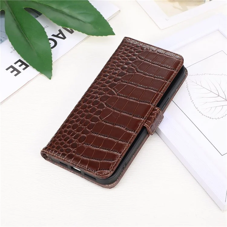 For Xiaomi 12S Ultra 5G Crocodile Texture Wallet Case Genuine Cowhide Leather RFID Blocking Stand Magnetic Folio Flip Cover - Brown