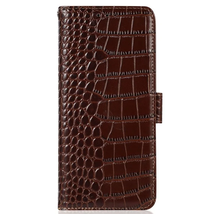 For Xiaomi 12S Ultra 5G Crocodile Texture Wallet Case Genuine Cowhide Leather RFID Blocking Stand Magnetic Folio Flip Cover - Brown