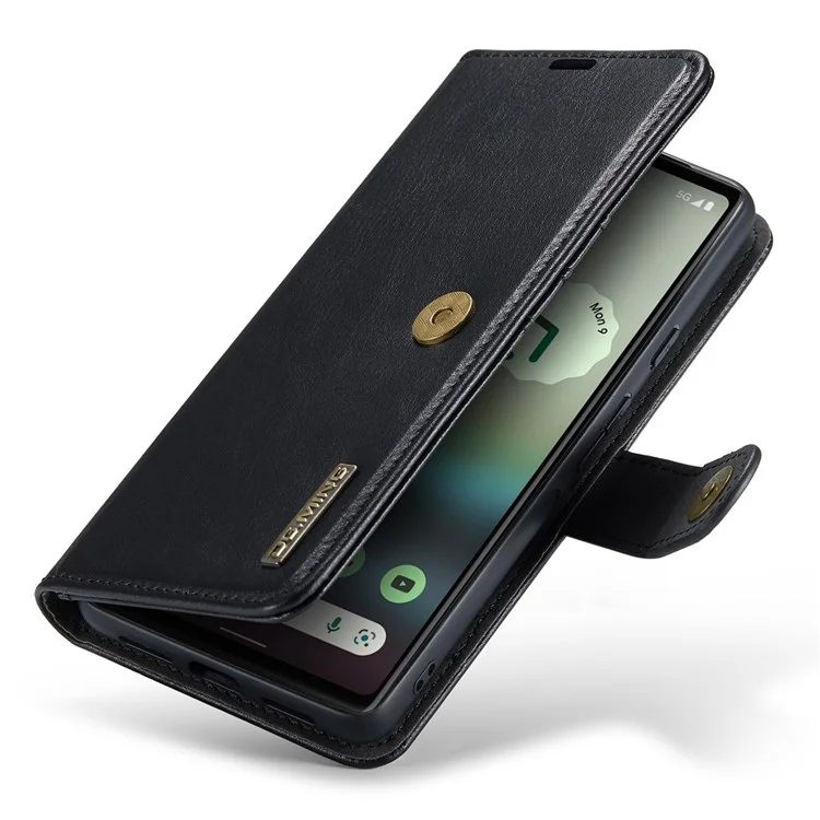 DG.MING For Google Pixel 6a Split Leather Wallet Stand Case Detachable 2-in-1 Phone Protective Cover - Black