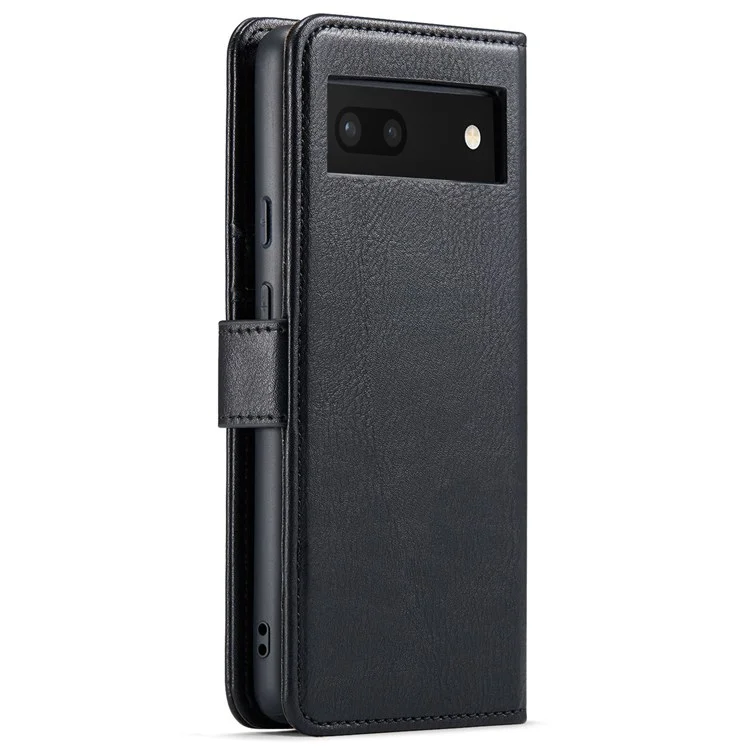 DG.MING For Google Pixel 6a Split Leather Wallet Stand Case Detachable 2-in-1 Phone Protective Cover - Black