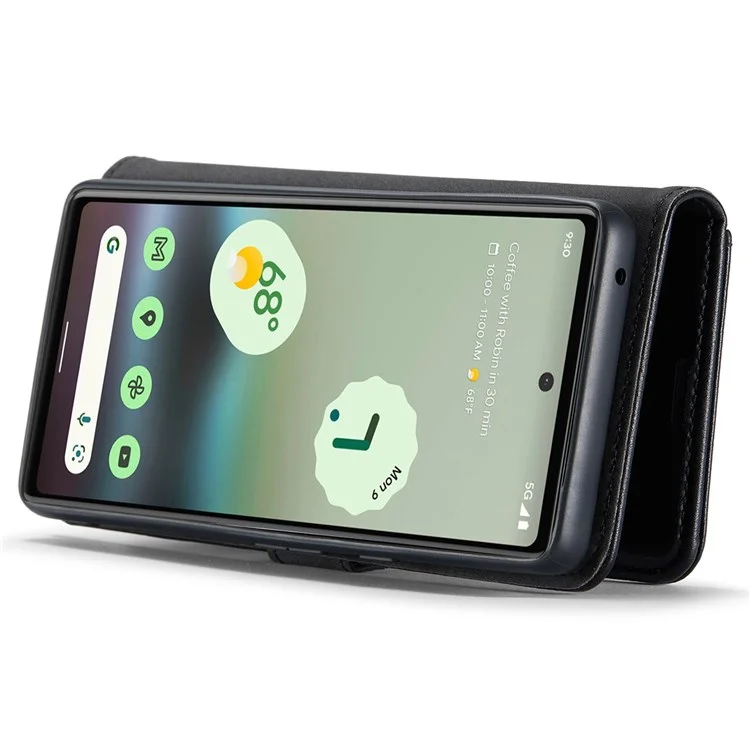 DG.MING For Google Pixel 6a Split Leather Wallet Stand Case Detachable 2-in-1 Phone Protective Cover - Black