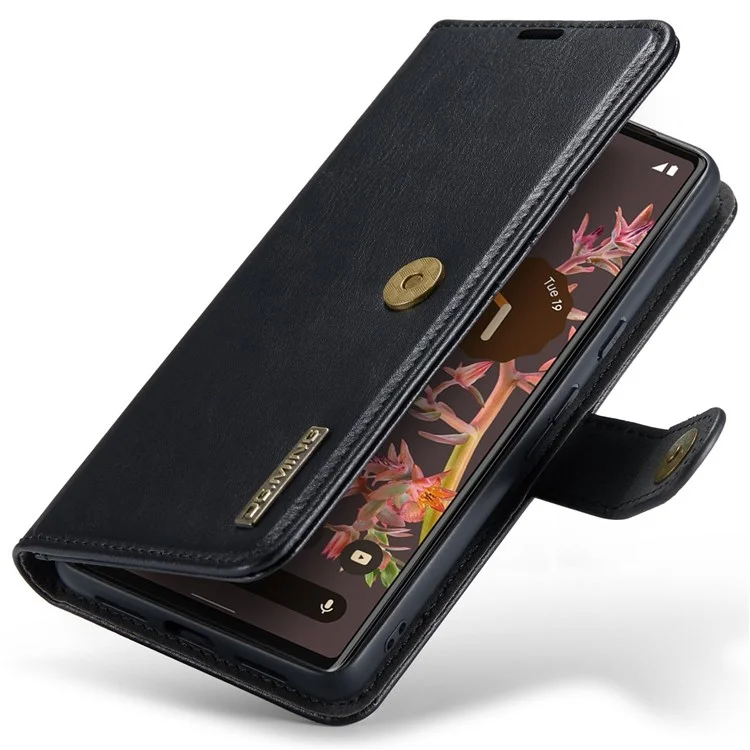 DG.MING For Google Pixel 7 5G Magnetic Absorption Split Leather Case Wallet Stand Detachable Phone Cover - Black
