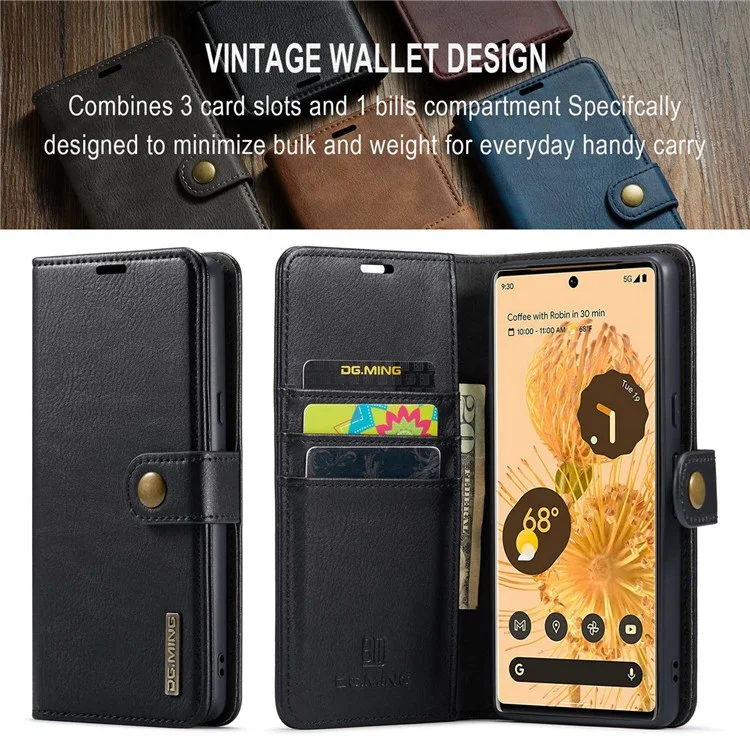DG.MING For Google Pixel 7 Pro 5G Detachable 2-in-1 Phone Case Split Leather Wallet Stand Drop-proof Protective Cover - Black