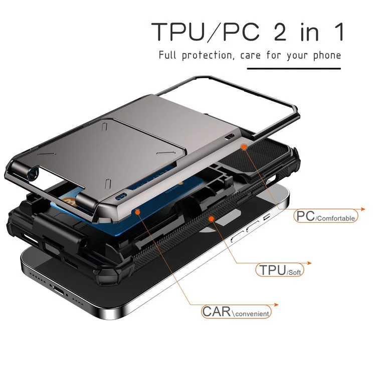 Для Iphone 14 Pro 6,1 Дюйма TPU + PC Phone Case с Держателем Flip Card Shockper Phone Cover - Черный