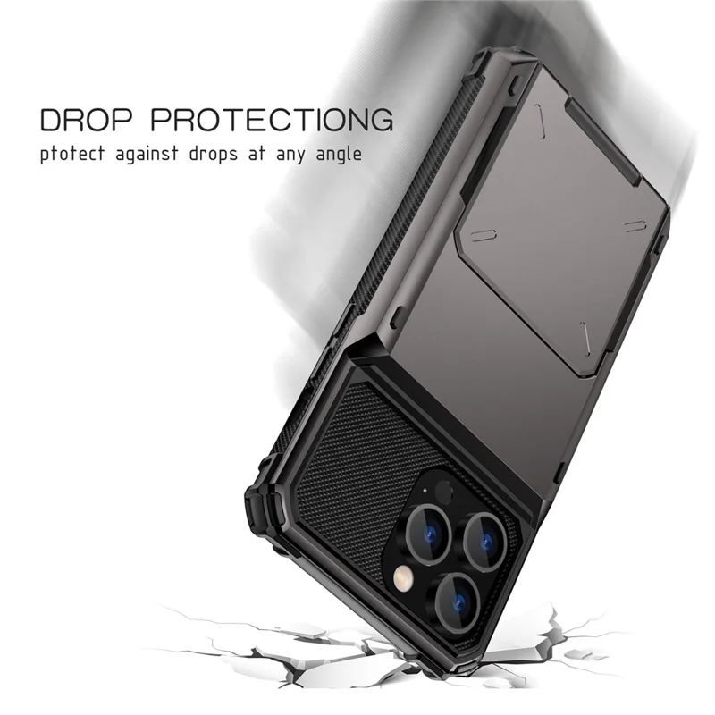 For iPhone 14 Pro Max 6.7 inch Anti-scratch TPU + PC Hybrid Phone Case Flip Card Holder Drop Resistant Phone Cover Protector - Black