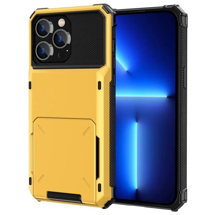 Für Iphone 14 Pro Max 6,7-zoll-anti-kratzer-tpu + PC Hybrid Phone Case Flip Card Halter Drop Resistant Phone Cover Protector - Gelb