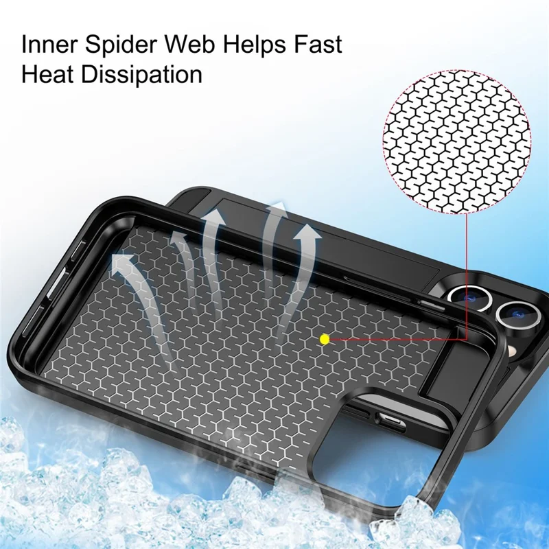 For iPhone 14 Plus 6.7 inch Drop-proof Phone Case PC + TPU Scratch-resistant Mobile Phone Cover with Sliding Card Slot - Silver