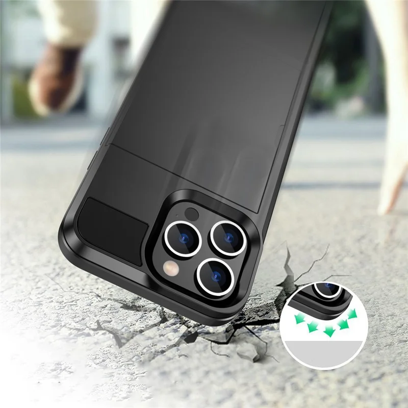 For iPhone 14 Plus 6.7 inch Drop-proof Phone Case PC + TPU Scratch-resistant Mobile Phone Cover with Sliding Card Slot - Silver