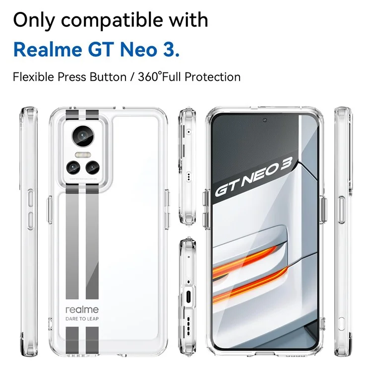Transparentes Telefongehäuse Für Realme GT Neo3, Anti-drop-tpu-frame-acryl-rückzugabdeckung Mit Unabhängigen Tasten - Transparent
