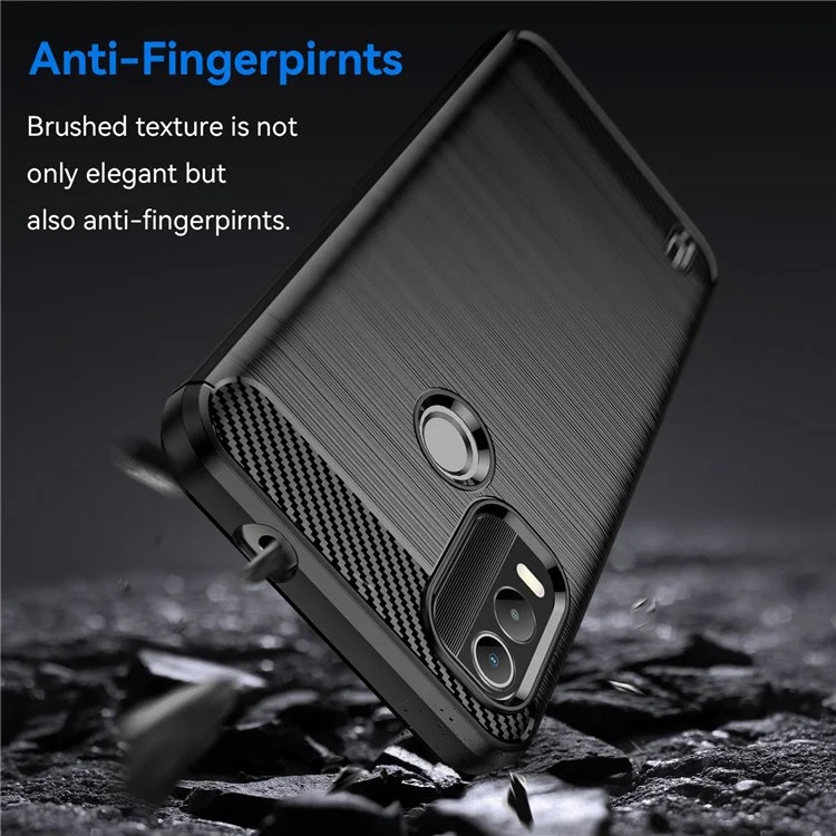 For Nokia C21 Plus 4G Back Cover Brushed Surface TPU Phone Case Anti-wear Anti-fall Carbon Fiber Texture Protector - Black