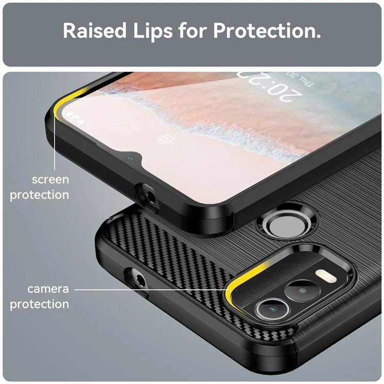 For Nokia C21 Plus 4G Back Cover Brushed Surface TPU Phone Case Anti-wear Anti-fall Carbon Fiber Texture Protector - Black