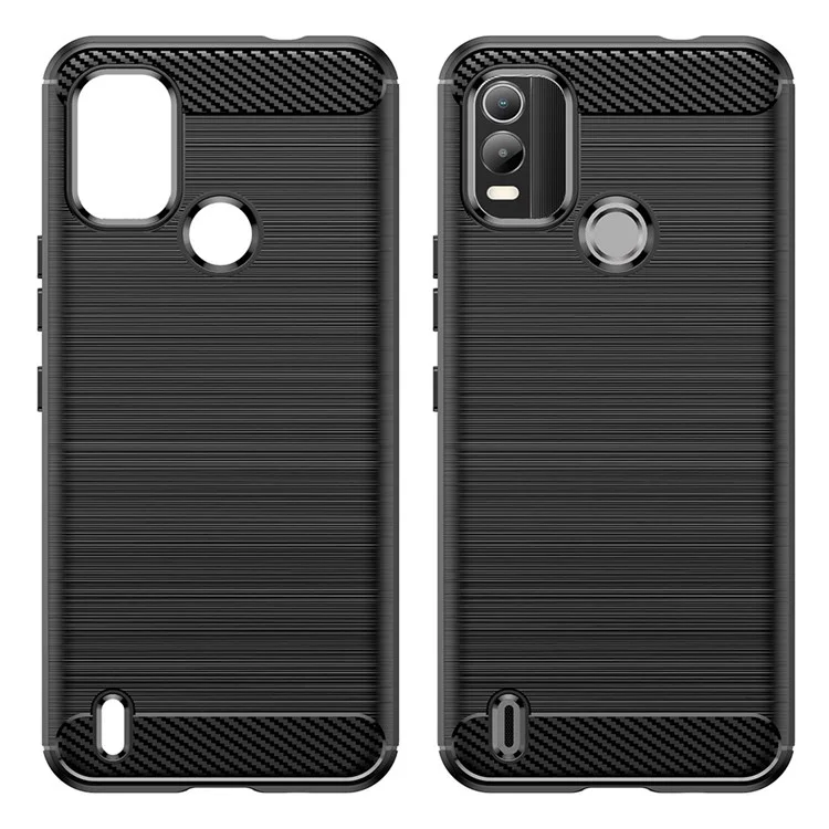 For Nokia C21 Plus 4G Back Cover Brushed Surface TPU Phone Case Anti-wear Anti-fall Carbon Fiber Texture Protector - Black