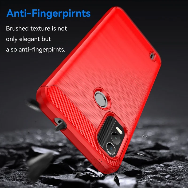 For Nokia C21 Plus 4G Back Cover Brushed Surface TPU Phone Case Anti-wear Anti-fall Carbon Fiber Texture Protector - Red