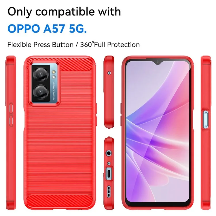 Для Oppo A57 4G / 5G / A57s 4G / A77 5G / K10 5G / Realme V23 4G / Narzo 50 5G / Q5i Хорошо защищенный чехол для сотового телефона с текстурой под углеродное волокно, устойчивый к падениям - Красный