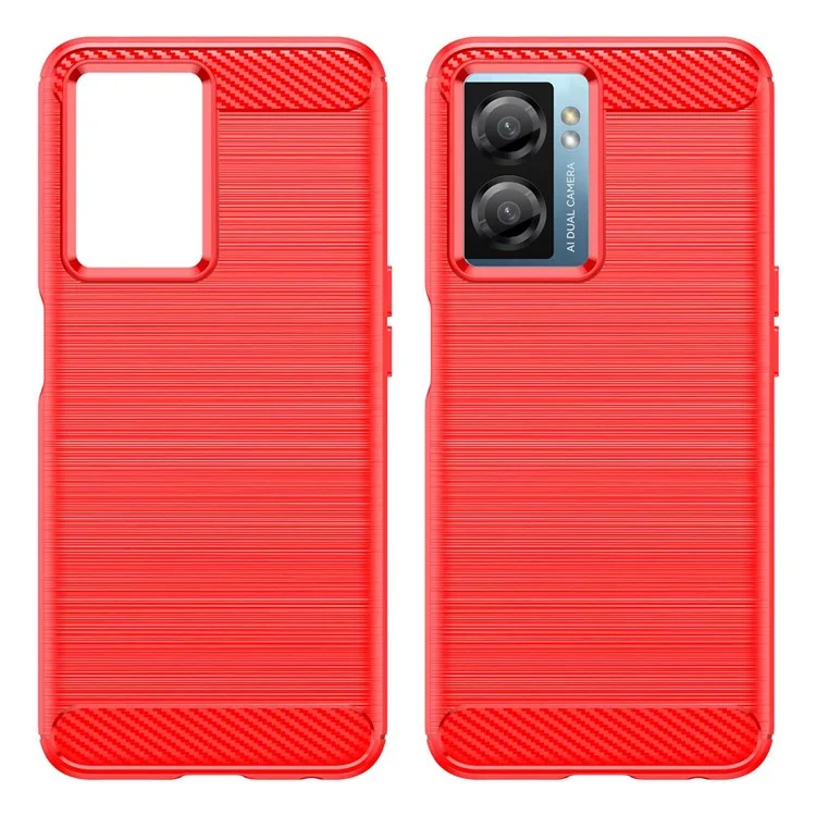Для Oppo A57 4G / 5G / A57s 4G / A77 5G / K10 5G / Realme V23 4G / Narzo 50 5G / Q5i Хорошо защищенный чехол для сотового телефона с текстурой под углеродное волокно, устойчивый к падениям - Красный