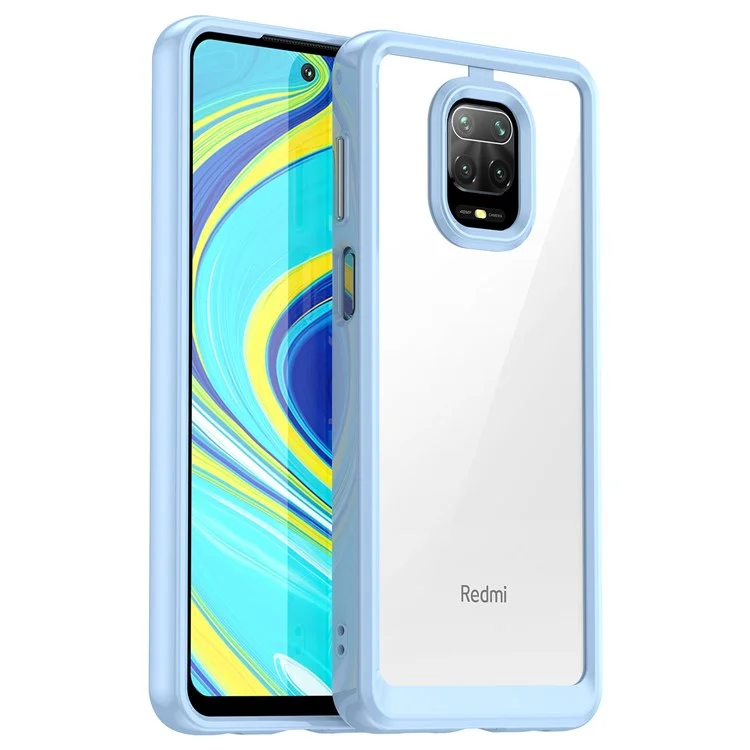 For Xiaomi Redmi Note 9 Pro 4G / Note 9 Pro Max / Note 9S 4G / Note 10 Lite / Poco M2 Pro Airbag Anti-drop Phone Case Brushed TPU Frame Acrylic Back Cover with Independent Buttons - Baby Blue