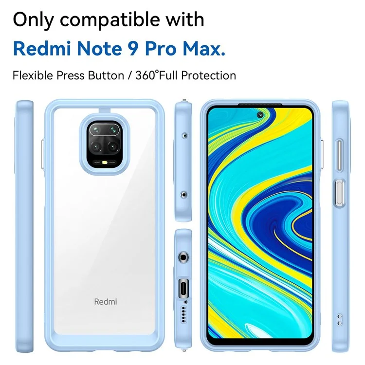 For Xiaomi Redmi Note 9 Pro 4G / Note 9 Pro Max / Note 9S 4G / Note 10 Lite / Poco M2 Pro Airbag Anti-drop Phone Case Brushed TPU Frame Acrylic Back Cover with Independent Buttons - Baby Blue