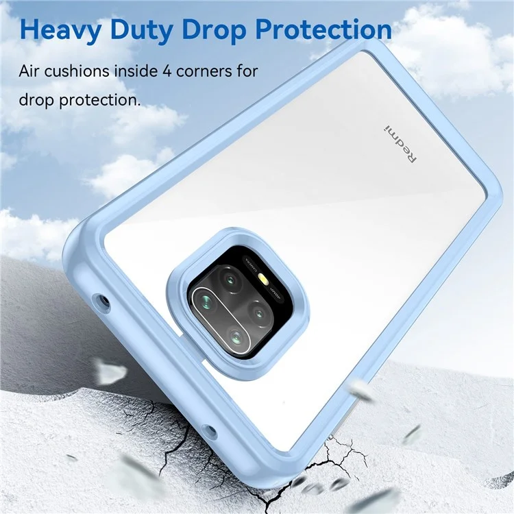 For Xiaomi Redmi Note 9 Pro 4G / Note 9 Pro Max / Note 9S 4G / Note 10 Lite / Poco M2 Pro Airbag Anti-drop Phone Case Brushed TPU Frame Acrylic Back Cover with Independent Buttons - Baby Blue
