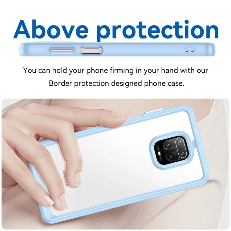For Xiaomi Redmi Note 9 Pro 4G / Note 9 Pro Max / Note 9S 4G / Note 10 Lite / Poco M2 Pro Airbag Anti-drop Phone Case Brushed TPU Frame Acrylic Back Cover with Independent Buttons - Baby Blue
