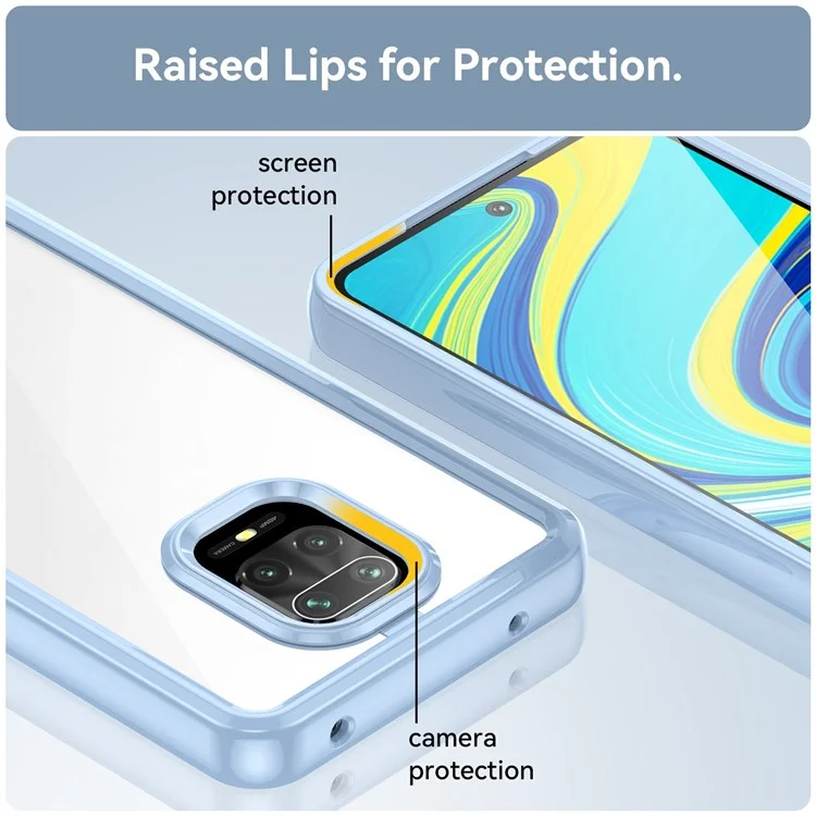 For Xiaomi Redmi Note 9 Pro 4G / Note 9 Pro Max / Note 9S 4G / Note 10 Lite / Poco M2 Pro Airbag Anti-drop Phone Case Brushed TPU Frame Acrylic Back Cover with Independent Buttons - Baby Blue