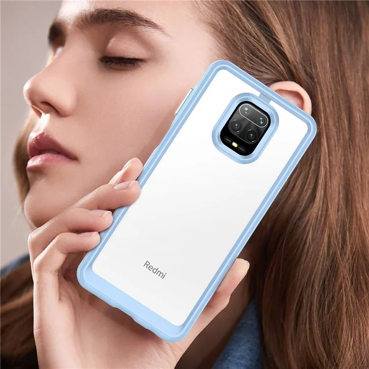 For Xiaomi Redmi Note 9 Pro 4G / Note 9 Pro Max / Note 9S 4G / Note 10 Lite / Poco M2 Pro Airbag Anti-drop Phone Case Brushed TPU Frame Acrylic Back Cover with Independent Buttons - Baby Blue