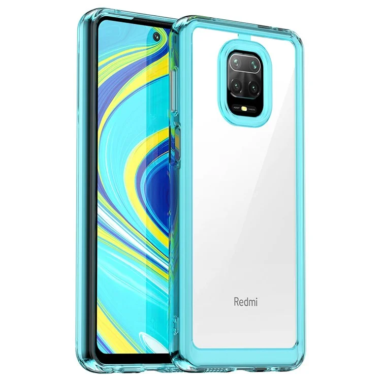For Xiaomi Redmi Note 9 Pro 4G / Note 9 Pro Max / Note 9S 4G / Note 10 Lite / Poco M2 Pro Airbag Anti-drop Phone Case Brushed TPU Frame Acrylic Back Cover with Independent Buttons - Transparent Blue