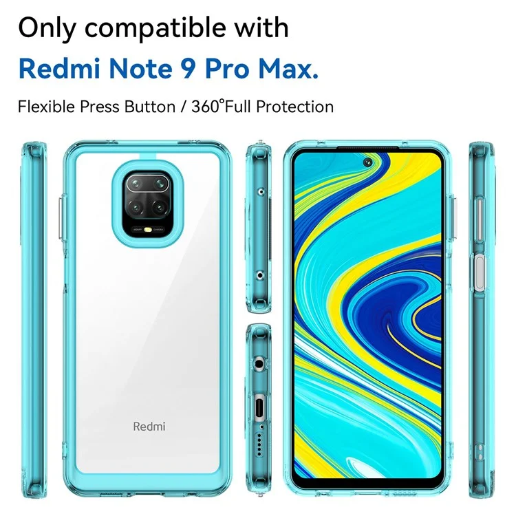 For Xiaomi Redmi Note 9 Pro 4G / Note 9 Pro Max / Note 9S 4G / Note 10 Lite / Poco M2 Pro Airbag Anti-drop Phone Case Brushed TPU Frame Acrylic Back Cover with Independent Buttons - Transparent Blue