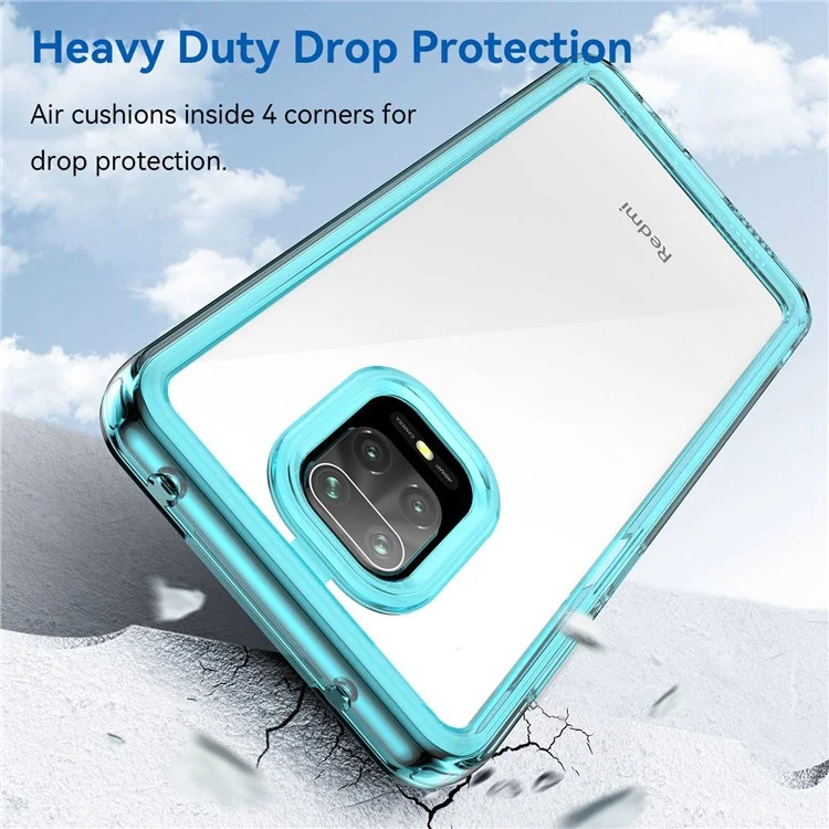 For Xiaomi Redmi Note 9 Pro 4G / Note 9 Pro Max / Note 9S 4G / Note 10 Lite / Poco M2 Pro Airbag Anti-drop Phone Case Brushed TPU Frame Acrylic Back Cover with Independent Buttons - Transparent Blue