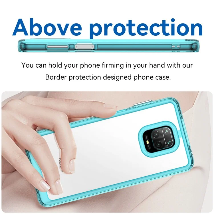 For Xiaomi Redmi Note 9 Pro 4G / Note 9 Pro Max / Note 9S 4G / Note 10 Lite / Poco M2 Pro Airbag Anti-drop Phone Case Brushed TPU Frame Acrylic Back Cover with Independent Buttons - Transparent Blue
