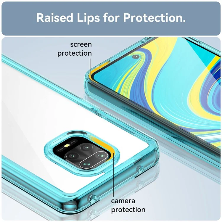 For Xiaomi Redmi Note 9 Pro 4G / Note 9 Pro Max / Note 9S 4G / Note 10 Lite / Poco M2 Pro Airbag Anti-drop Phone Case Brushed TPU Frame Acrylic Back Cover with Independent Buttons - Transparent Blue