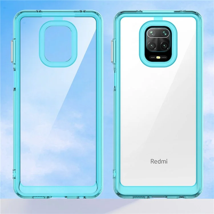 For Xiaomi Redmi Note 9 Pro 4G / Note 9 Pro Max / Note 9S 4G / Note 10 Lite / Poco M2 Pro Airbag Anti-drop Phone Case Brushed TPU Frame Acrylic Back Cover with Independent Buttons - Transparent Blue