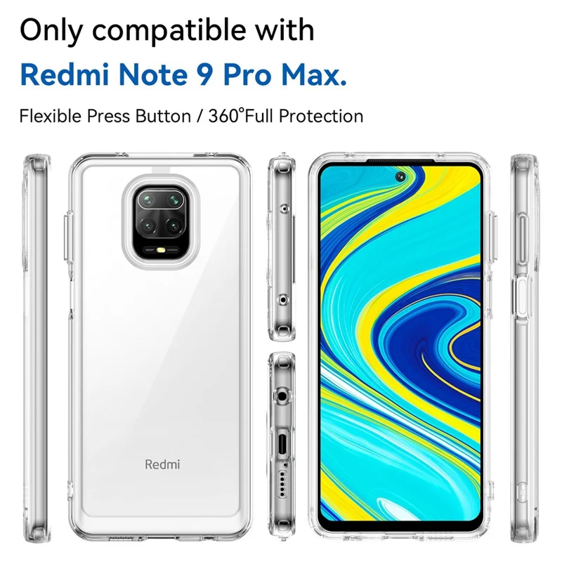 For Xiaomi Redmi Note 9 Pro 4G / Note 9 Pro Max / Note 9S 4G / Note 10 Lite / Poco M2 Pro Airbag Anti-drop Phone Case Brushed TPU Frame Acrylic Back Cover with Independent Buttons - Transparent