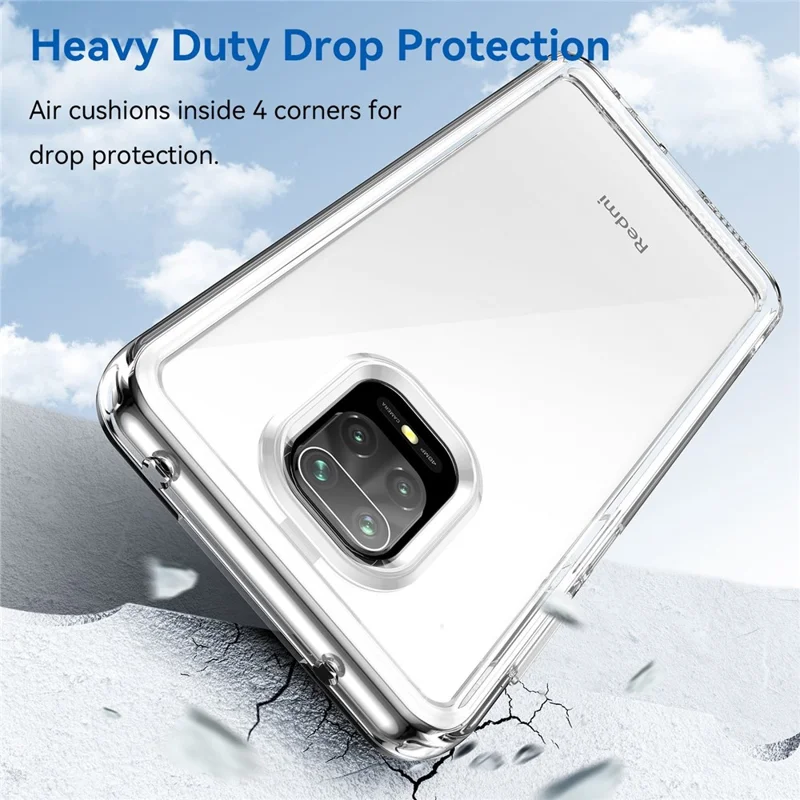 For Xiaomi Redmi Note 9 Pro 4G / Note 9 Pro Max / Note 9S 4G / Note 10 Lite / Poco M2 Pro Airbag Anti-drop Phone Case Brushed TPU Frame Acrylic Back Cover with Independent Buttons - Transparent