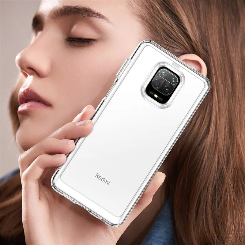 For Xiaomi Redmi Note 9 Pro 4G / Note 9 Pro Max / Note 9S 4G / Note 10 Lite / Poco M2 Pro Airbag Anti-drop Phone Case Brushed TPU Frame Acrylic Back Cover with Independent Buttons - Transparent