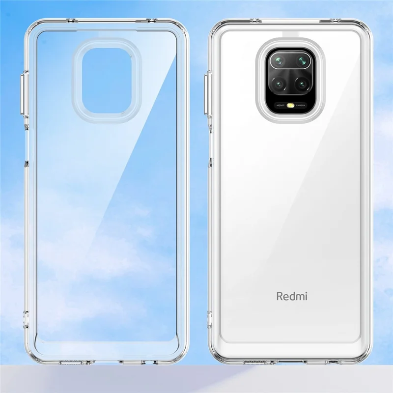 For Xiaomi Redmi Note 9 Pro 4G / Note 9 Pro Max / Note 9S 4G / Note 10 Lite / Poco M2 Pro Airbag Anti-drop Phone Case Brushed TPU Frame Acrylic Back Cover with Independent Buttons - Transparent