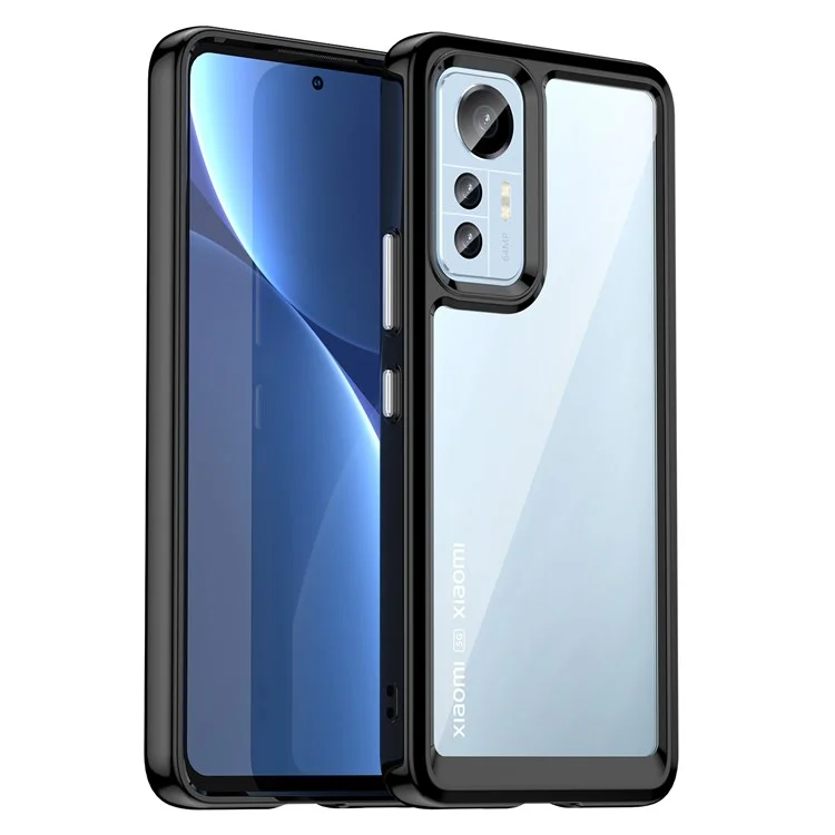 Custodia Telefonica Trasparente Per Xiaomi 12 Lite 5G, Copertina di Retro Acrilico Con Telaio TPU Anti-finger Spazzolato Con Pulsanti Indipendenti - Nero