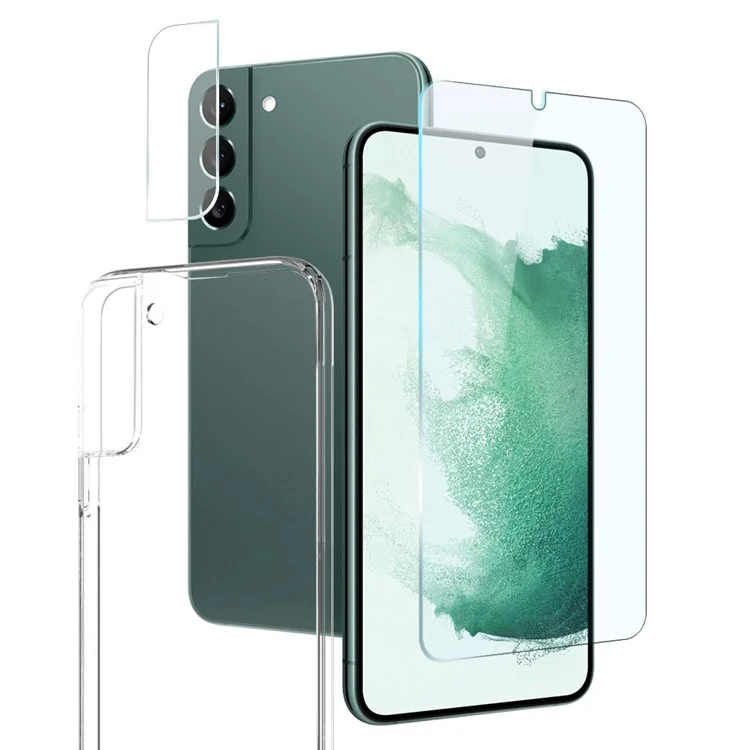 Northjo Para Samsung Galaxy S22 5G Case de Teléfono de TPU Suave Contra la Caza Con Protector de Pantalla de Vidrio Templado Resistente a Los Arañazos y Cubierta de Lente de Cámara Trasera