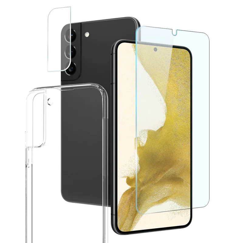 NORTHJO For Samsung Galaxy S22+ 5G Lightweight Anti-drop Soft TPU Phone Case with Anti-wear Tempered Glass Screen Protector and Back Camera Lens Cover