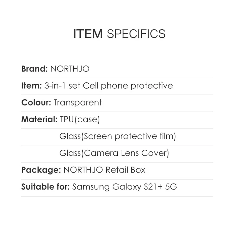 Northjo For Samsung Galaxy S21+ 5G Антиэксплузионное Запасное Стеклянное Стекло.